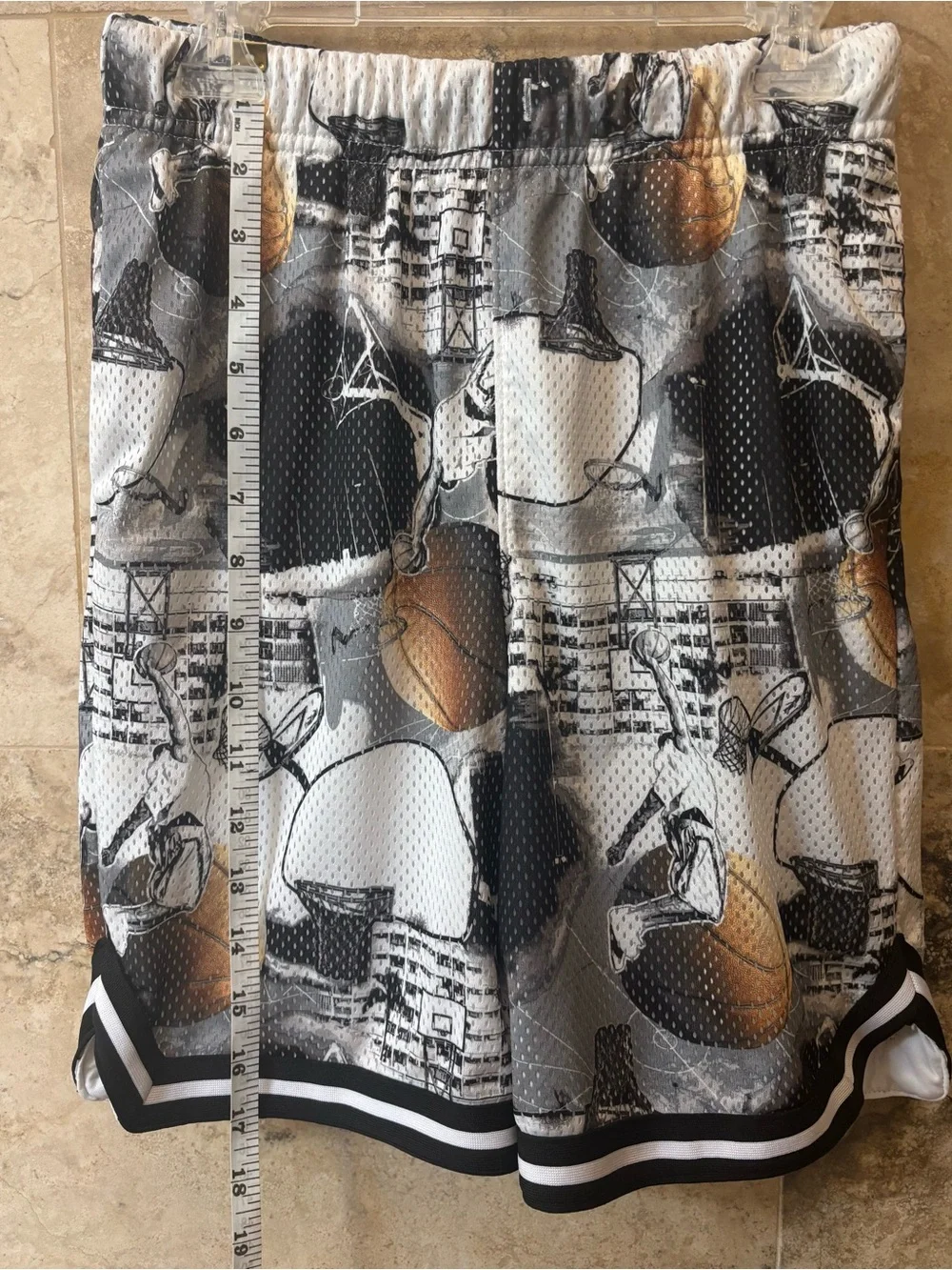 Boy’s Basketball Print Hoodie/Shorts Set - Gray, White, & Gold